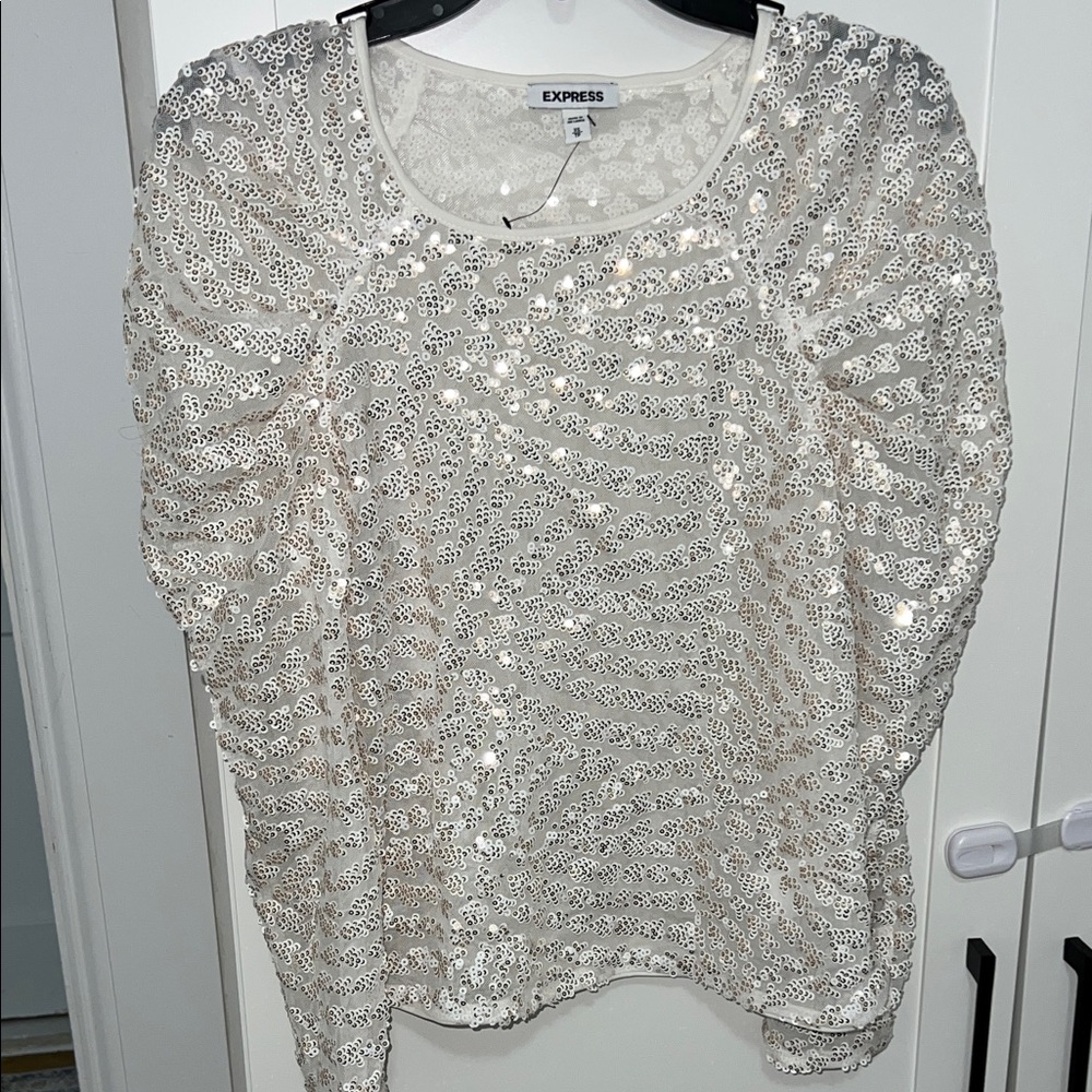 Express Ivory Sequin Blouse